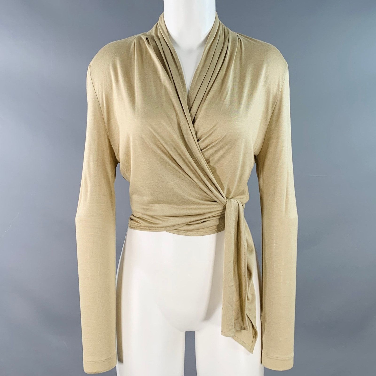 Max Mara MAX MARA Size S Beige Rayon Silk Wrap Cardigan Size S / US 4 / IT 40 - 1 Thumbnail
