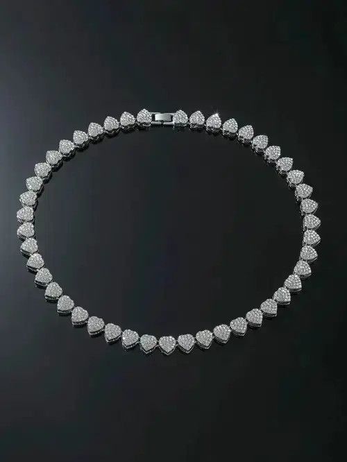 Vintage Retro Punk Rhinestone Necklace Chain Heart Size ONE SIZE - 3 Thumbnail