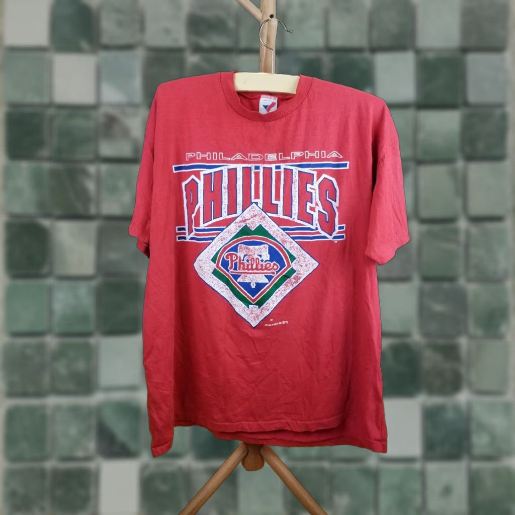 MLB VINTAGE Philadelphia Phillies MLB SINGLE STITCH Red T-Shirt Mens XXL Size 2XL 91' Red Cotton Jersey Short Sleeve Round Neck Size US XXL / EU 58 / 5 - 1 Thumbnail