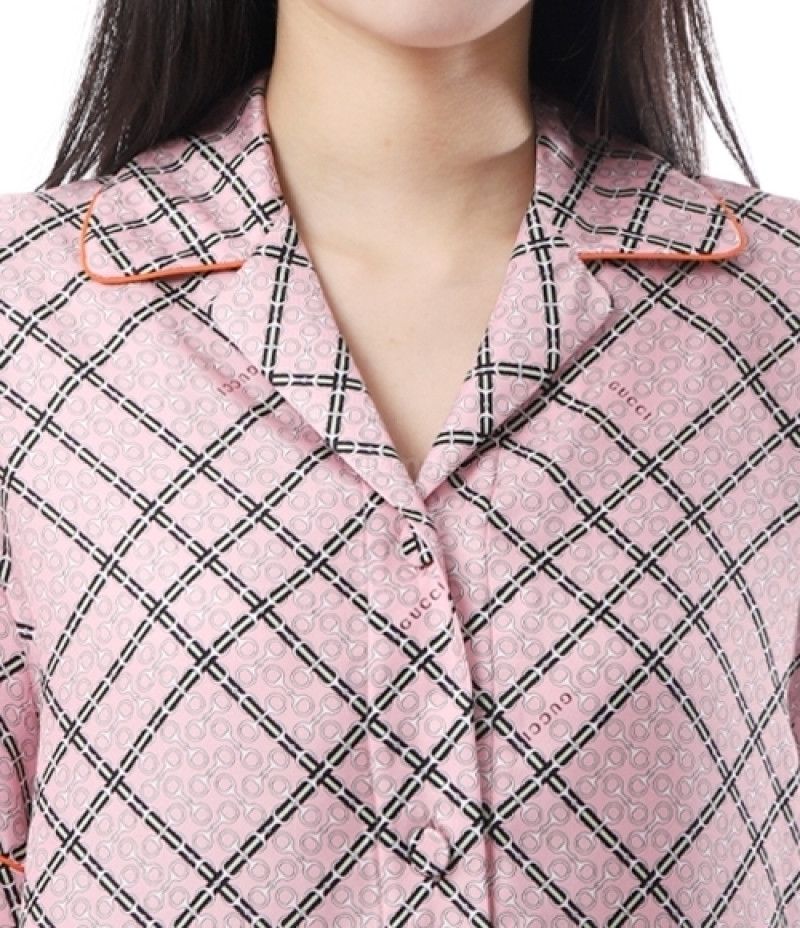 Gucci o1la5ras0526 Printed Silk Twill Shirt in Pink Size XS / US 0-2 / IT 36-38 - 5 Thumbnail