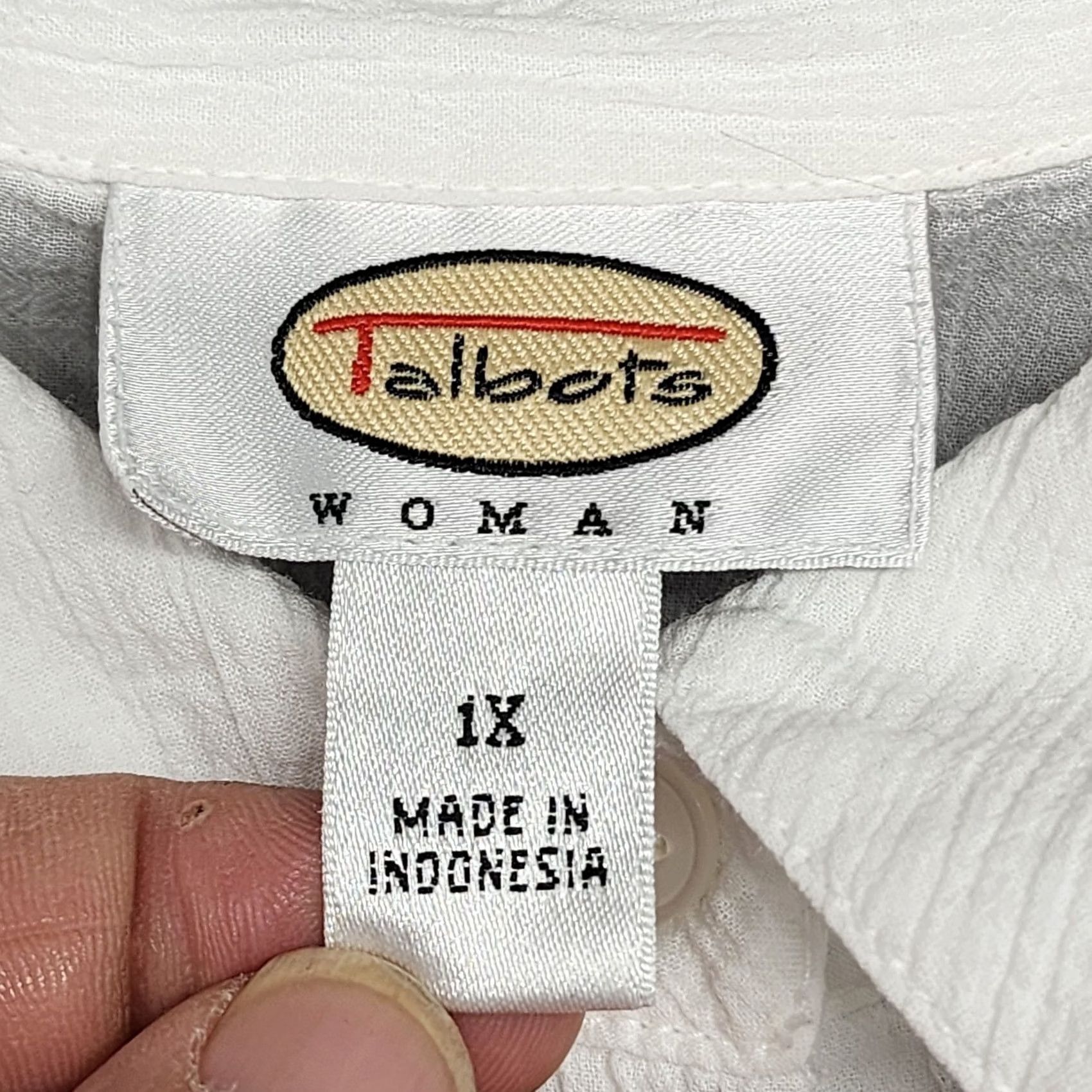 Talbots Talbots Shirt Womens 1X White Button-Up 3/4 Sleeve Collared Top 100% Cotton FLAW Size XL / US 12-14 / IT 48-50 - 4 Thumbnail