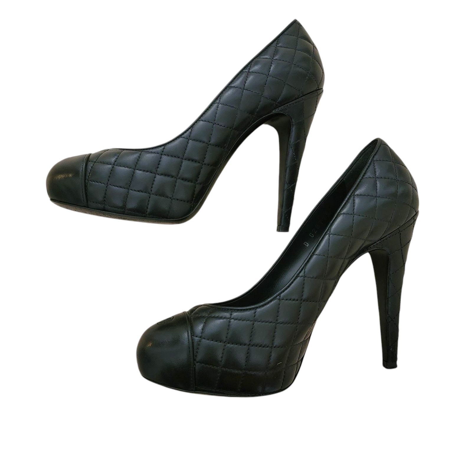 Chanel Black Quilted Leather Platform High Heel Shoes Pumps, Women's (Size 8)