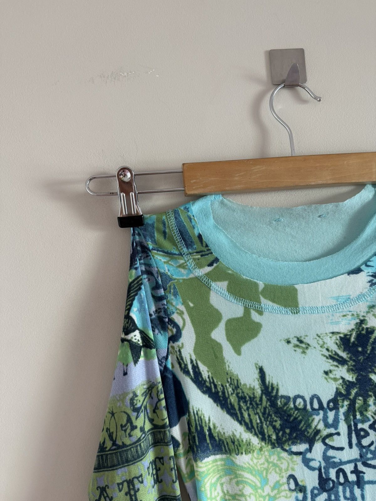 Vintage Y2K Mesh Layered Graphic Top Blue Asymmetric Size S / US 4 / IT 40 - 2 Thumbnail