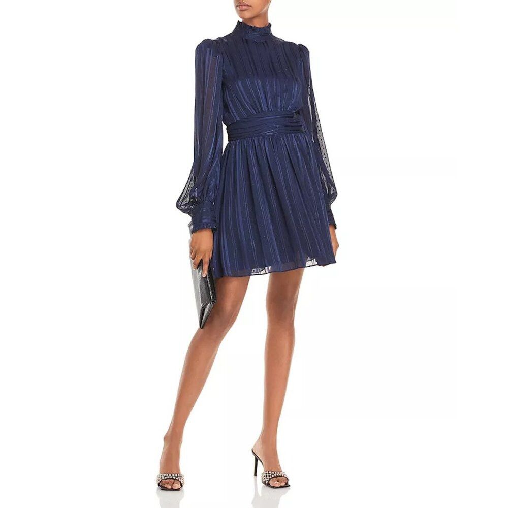 Other AQUA Mock Neck Semi Sheer Blue Dress Size M Size M / US 6-8 / IT 42-44 - 1 Thumbnail