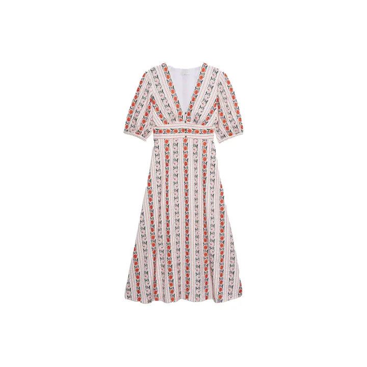 Sandro Sandro Embroidered V-Neck Short Sleeve Dress 0079 Size S / US 4 / IT 40 - 1 Thumbnail