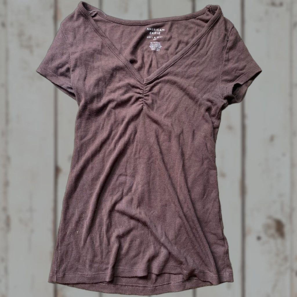 American Eagle Outfitters American Eagle Soft & Sexy Rib Tee Brown XS Women T-Shirt Regular Size XS Size XS / US 0-2 / IT 36-38 - 1 Thumbnail