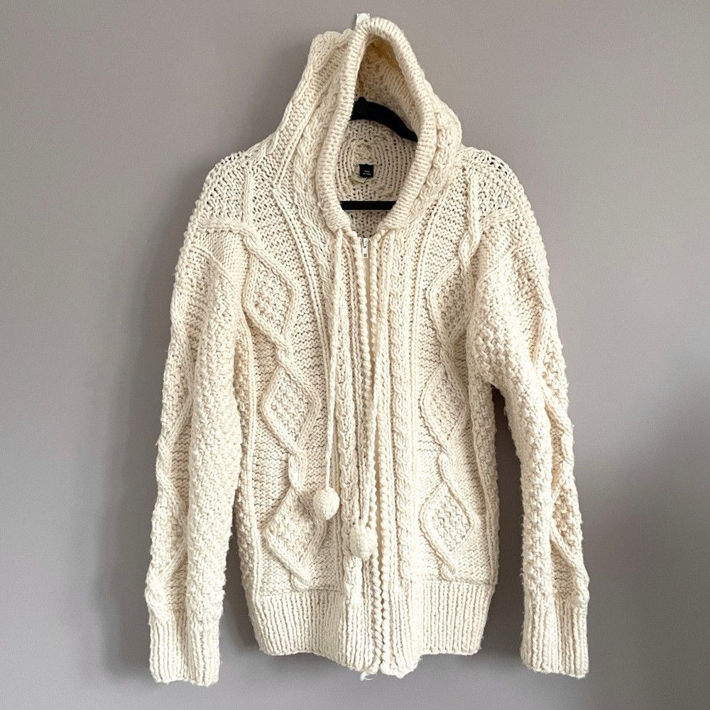Vintage Handmade Peruvian Cable Knit Hooded Wool Full-Zip Cardigan Size M / US 6-8 / IT 42-44 - 10 Thumbnail