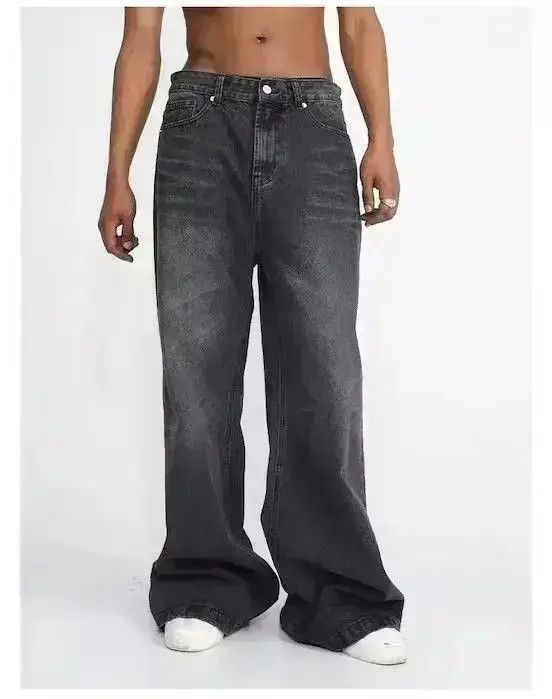 Japanese Brand Gray Washed Baggy Wide Leg Stacked Denim Jeans Size US 30 / EU 46 - 2 Thumbnail