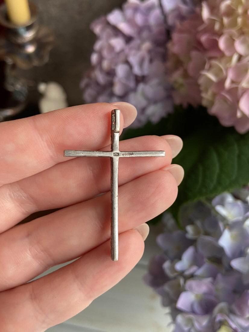 Sterling Silver Vintage Sterling Silver 925 Jewelry Necklace Pendant Cross Size ONE SIZE - 5 Thumbnail
