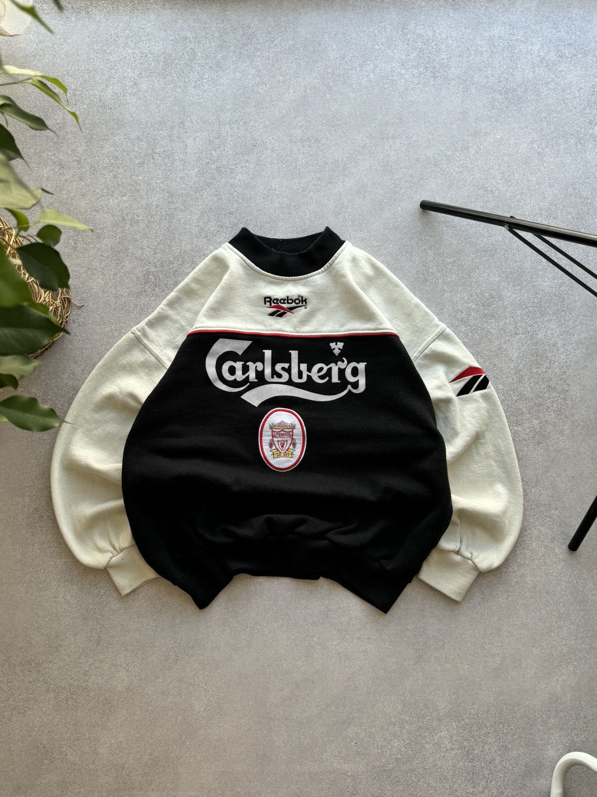 Pre-owned Reebok X Soccer Jersey Vintage Reebok Liverpool Football Sweatshirt In Black White