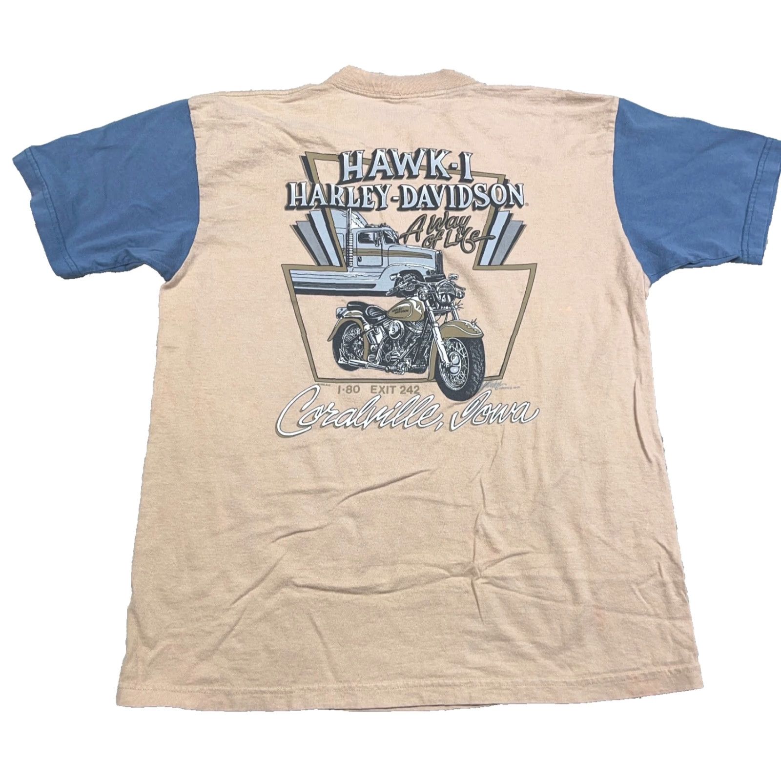 Harley Davidson VINTAGE Harley-Davidson Shirt Men Large Tan Blue 90s 1995 Made In USA Iowa Semi Size US L / EU 52-54 / 3 - 2 Thumbnail