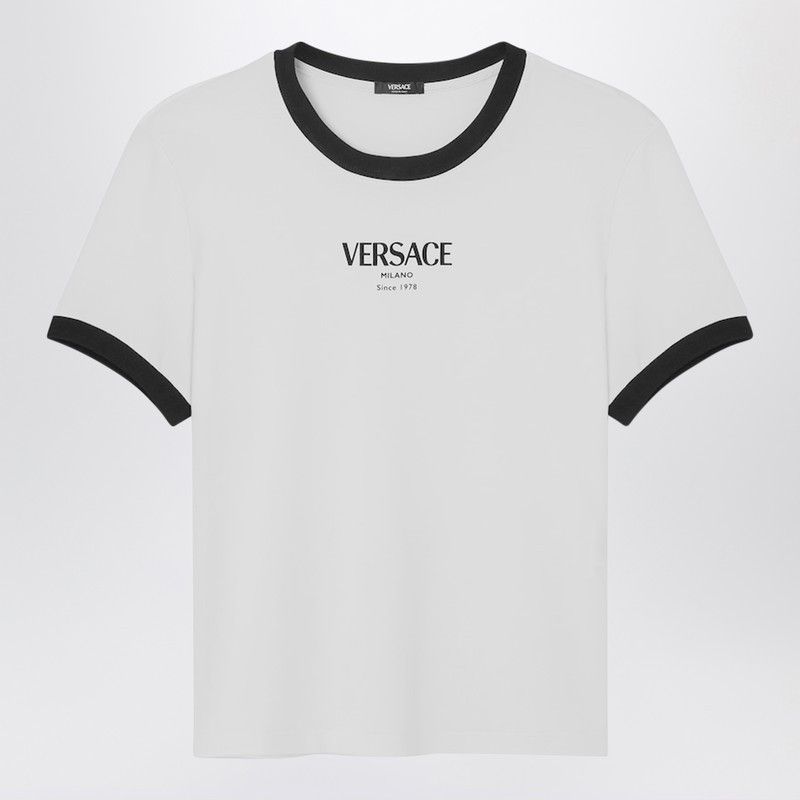 Versace Versace White/Black Stretch Viscose Jersey T-Shirt Size M / US 6-8 / IT 42-44 - 1 Thumbnail