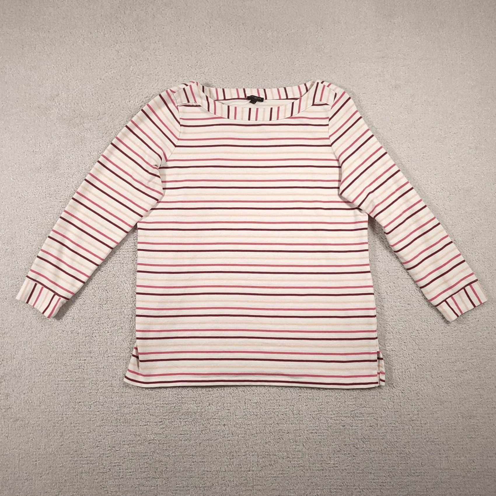 Talbots Talbots Plus Shirt Womens 14W White Pink Red Striped Boatneck Long Sleeve Size XL / US 12-14 / IT 48-50 - 2 Thumbnail