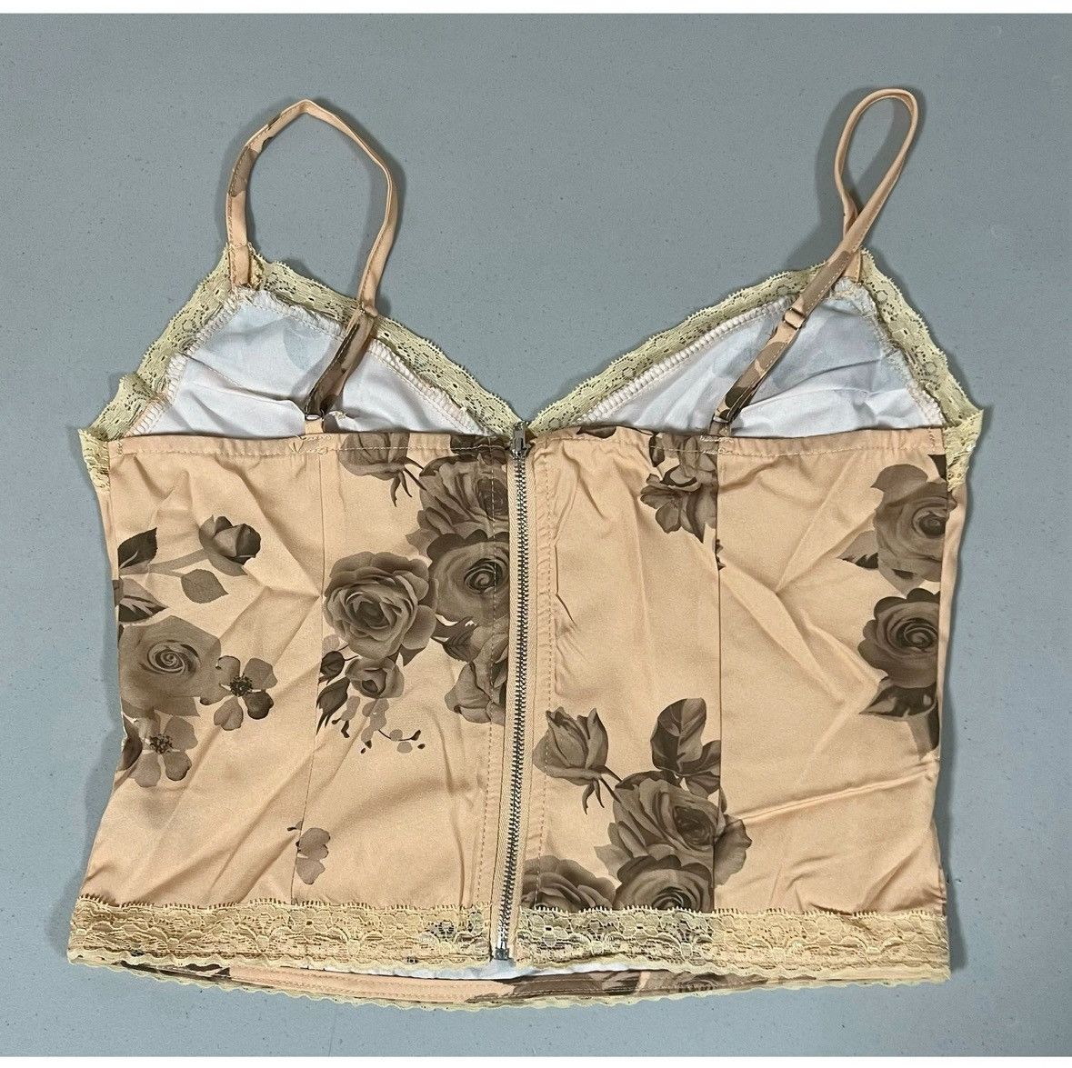 Vintage Beige Satin Silk Floral Lace Tank Top Shirt Blouse Size M 🤎✨ Size M / US 6-8 / IT 42-44 - 4 Thumbnail