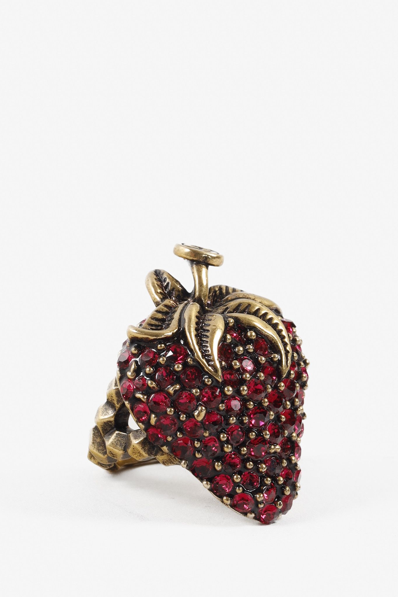 image of Gucci Red And Bronze Strawberry Crystal Ring, Women's