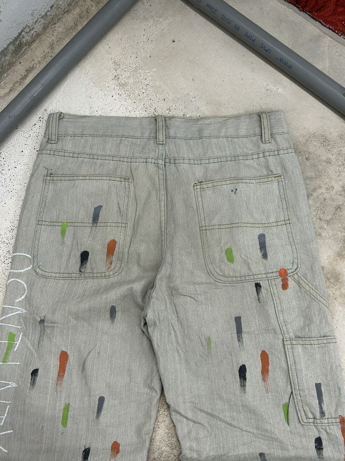 Le Grande Bleu (L.G.B.) Vintage Carpenter Dirty Light Splatter Paint Art Embroidery Size US 32 / EU 48 - 19 Thumbnail