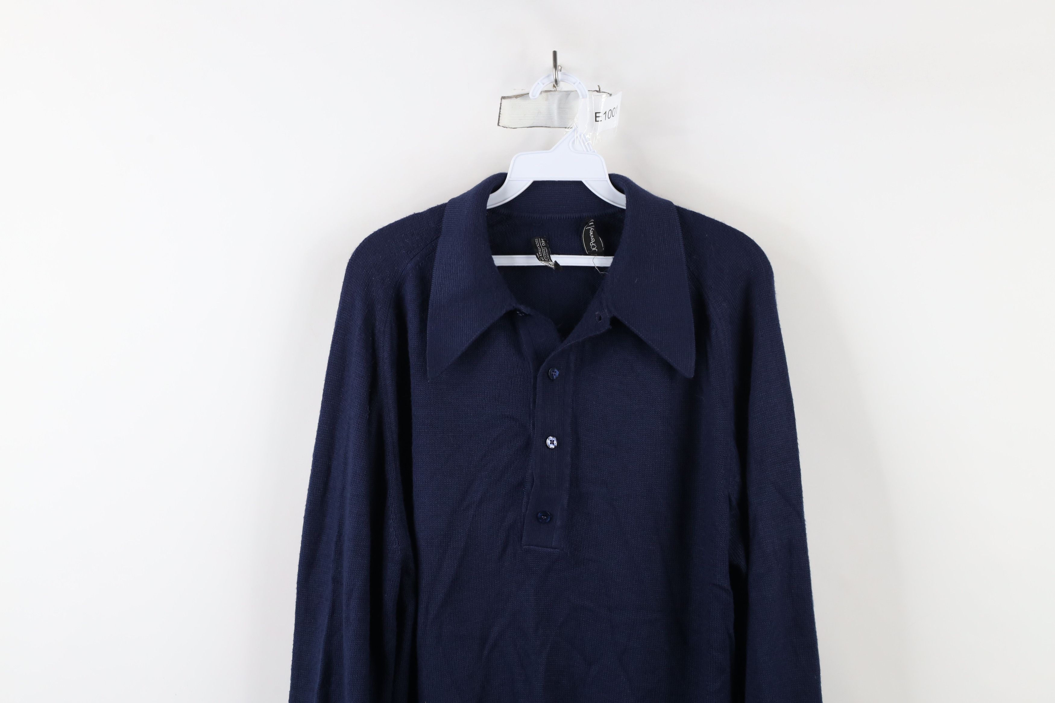 Vintage Vintage 70s Streetwear Collared Pullover Polo Sweater Blue Size US L / EU 52-54 / 3 - 2 Thumbnail