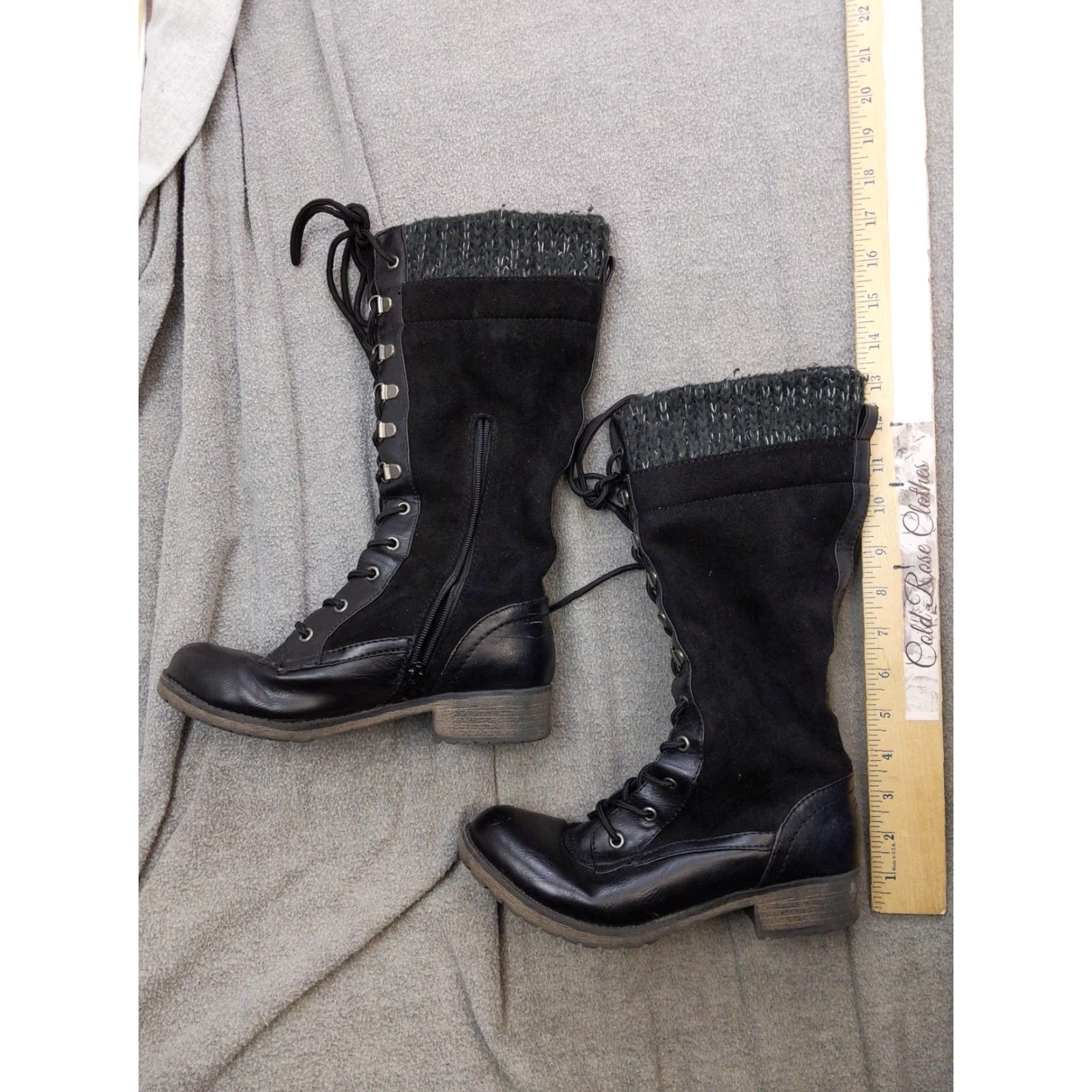 Vintage Report Mickey Boots Womens Size 6.5 Black Synthetic Mid Calf Combat Zip Lace Up Size US 7 / IT 37 - 2 Thumbnail
