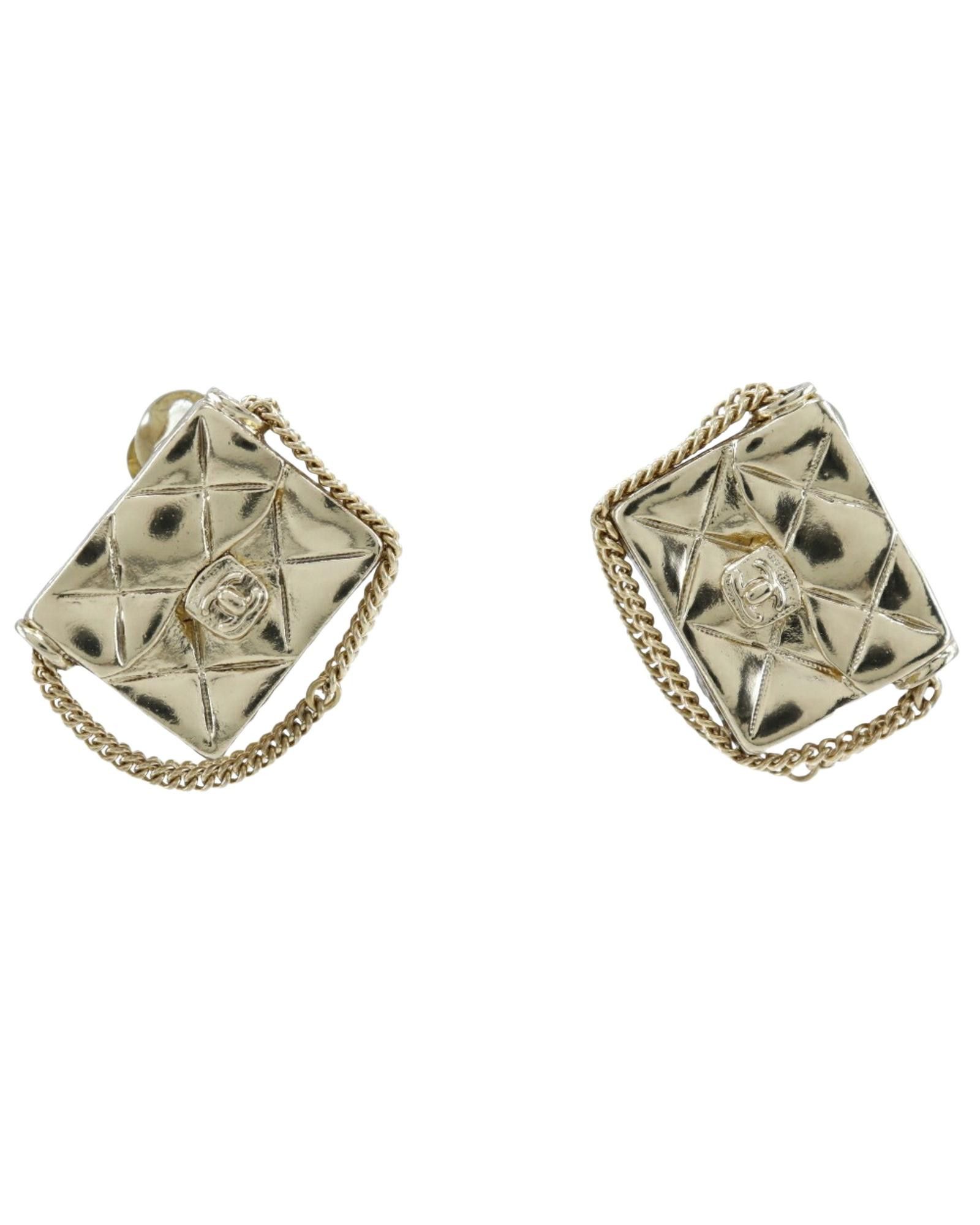 image of Chanel Gold Matelasse Clip Earrings, Women's