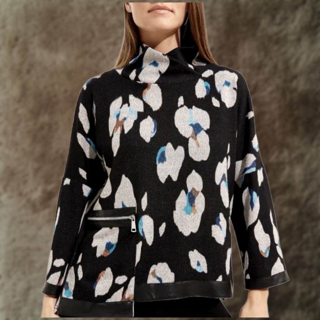 Joseph Ribkoff Joseph Ribkoff Sweater Womens 8 Black Animal Print Mock Neck Zip Pocket Tunic Size M / US 6-8 / IT 42-44 - 1 Thumbnail