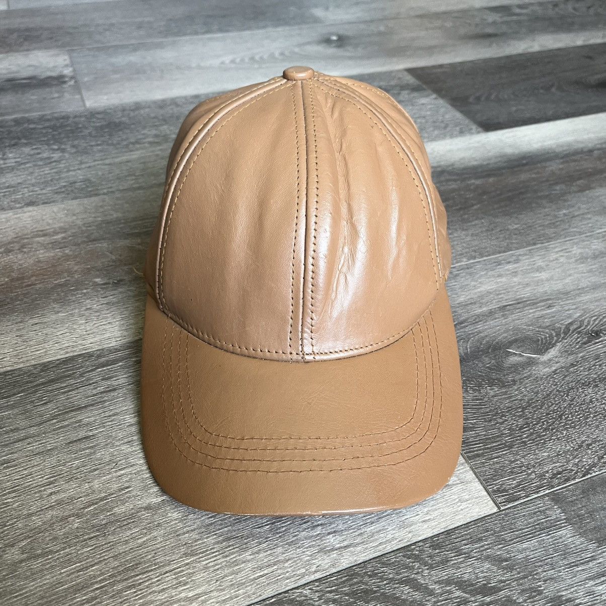 Genuine Leather Vintage 90s Genuine Leather Light Brown Tan Baseball Cap Hat Size ONE SIZE - 1 Thumbnail