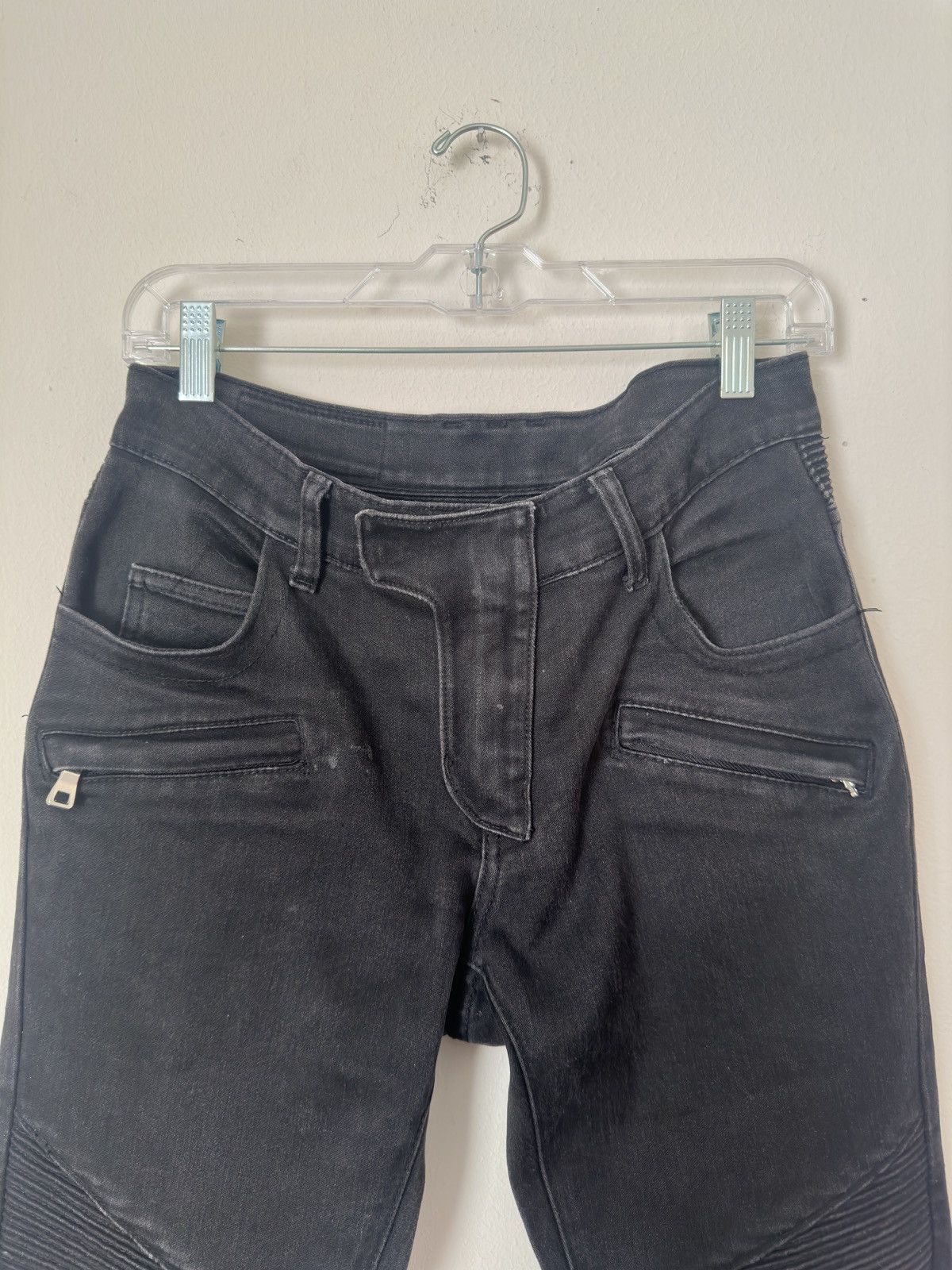 Balmain SS10 Decarnin Black Biker Moto Denim Jeans Size US 29 - 2 Thumbnail
