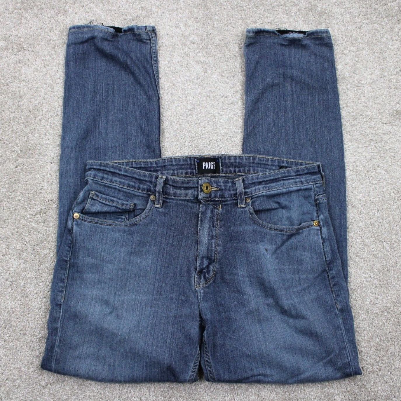 Paige Paige Federal Jeans Mens 33 Blue 5-Pocket Stretch Inseam 30" Regular Straight Denim Clothing Pants Shirts Jeans Size US 33 - 2 Thumbnail