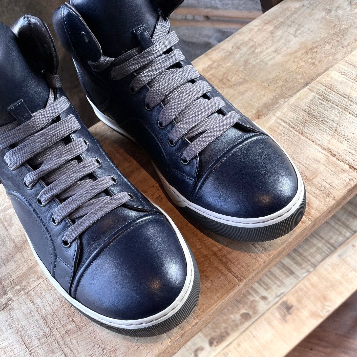 Lanvin Lanvin Navy Leather High Top Sneakers Size US 8 / EU 41 - 4 Thumbnail