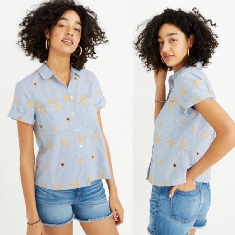 Madewell Madewell Star Embroidered Striped Cotton Button Down Blouse Size S / US 4 / IT 40 - 1 Thumbnail