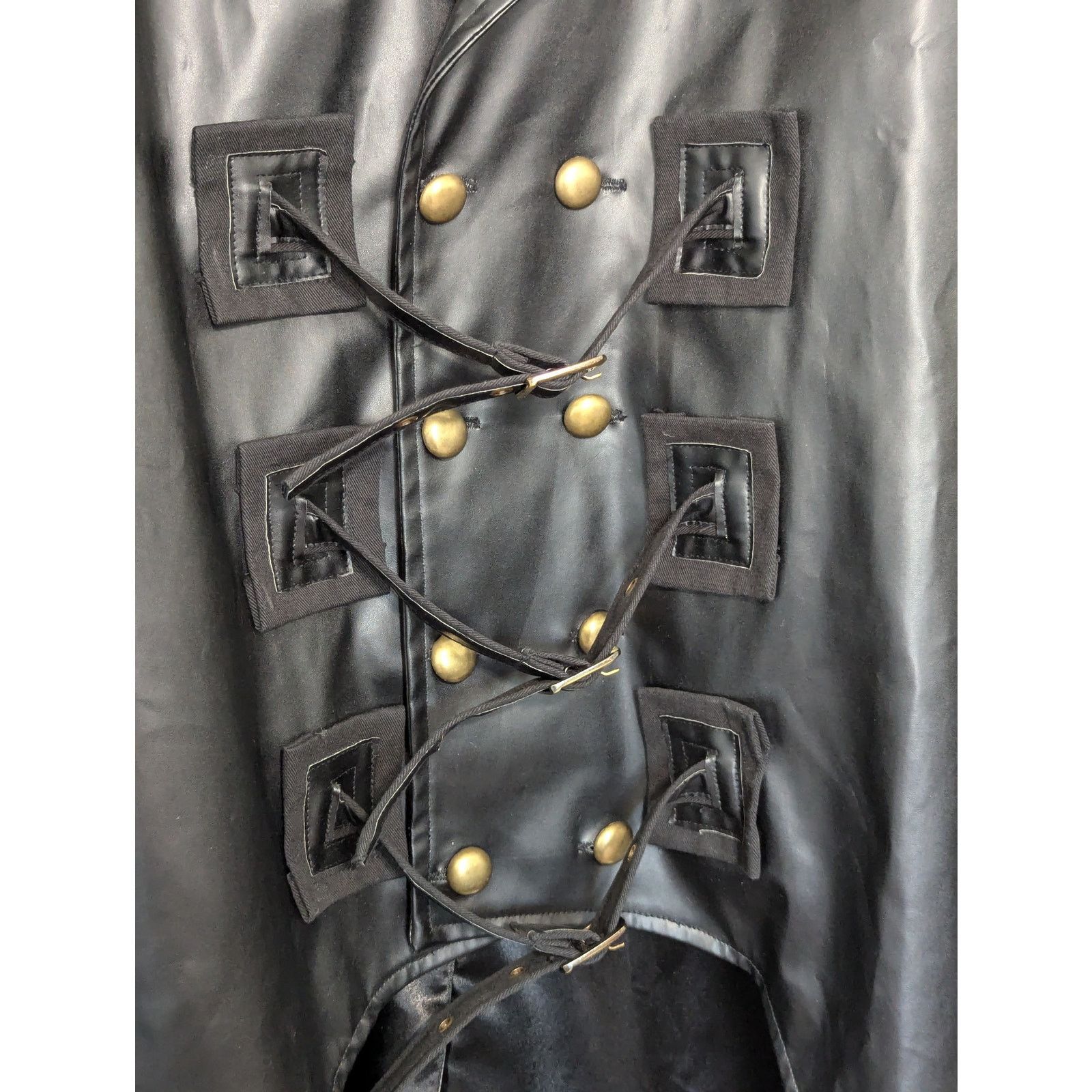 Other Black Vegan Leather Steampunk Trench Coat Belted Jacket Size US L / EU 52-54 / 3 - 4 Thumbnail