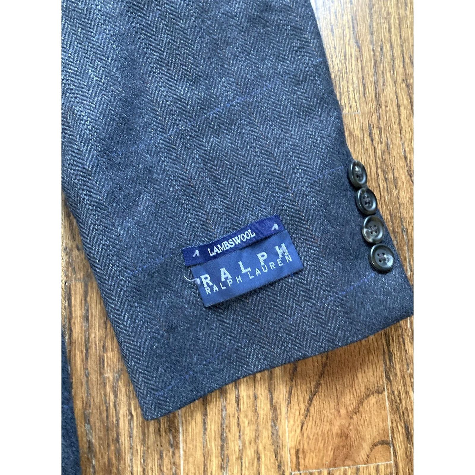 Ralph Lauren Ralph Lauren Blazer Mens 44R Herringbone Wool Dark Gray Notch Lapel 3-Button Jacket Coat Regular Size 44 2 Piece Vintage No Brown/Gray? Size 44R - 4 Thumbnail