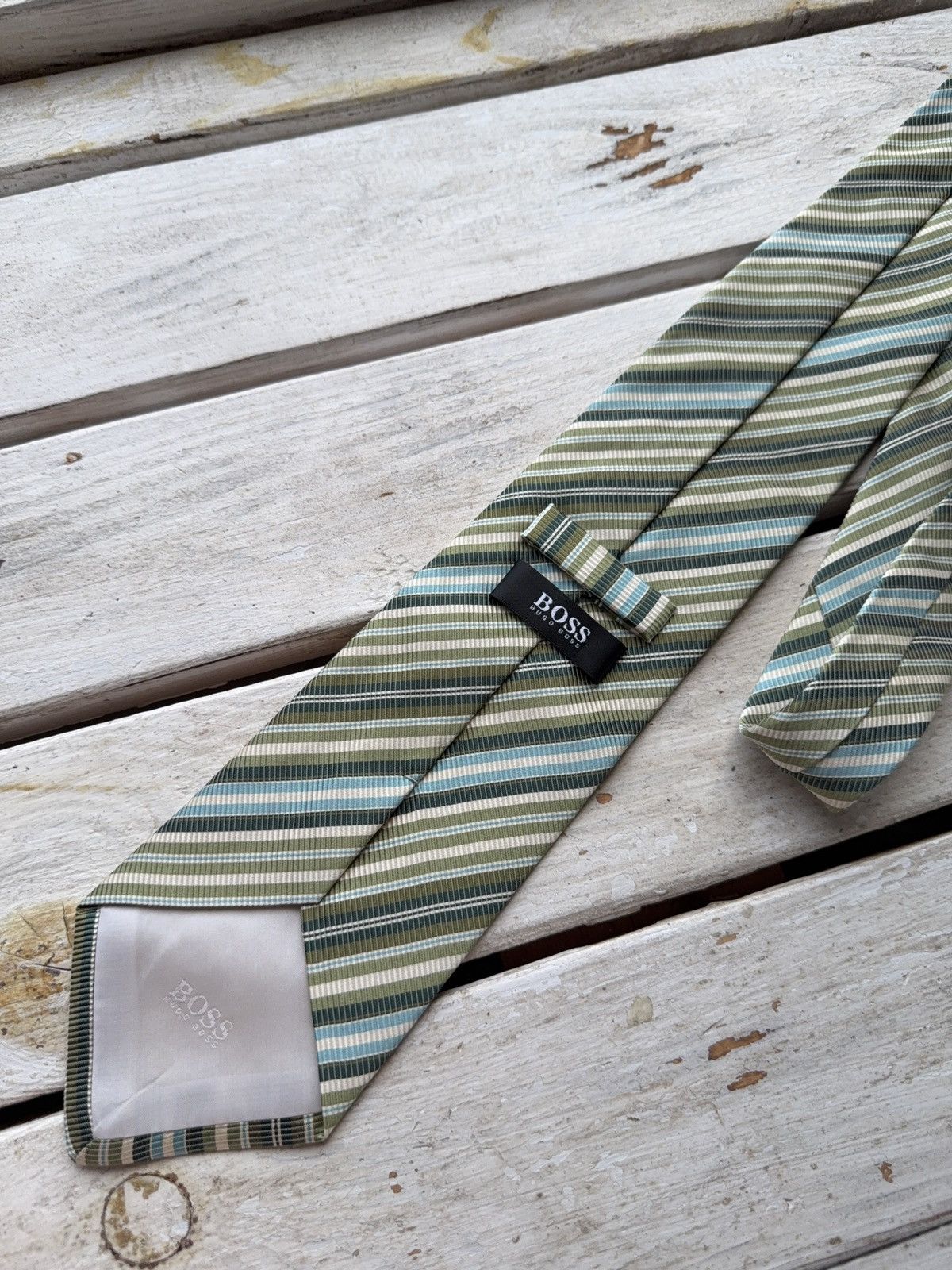 Designer × Hugo Boss Hugo Boss Green Striped Cotton Tie Made in Italy Size ONE SIZE - 6 Thumbnail