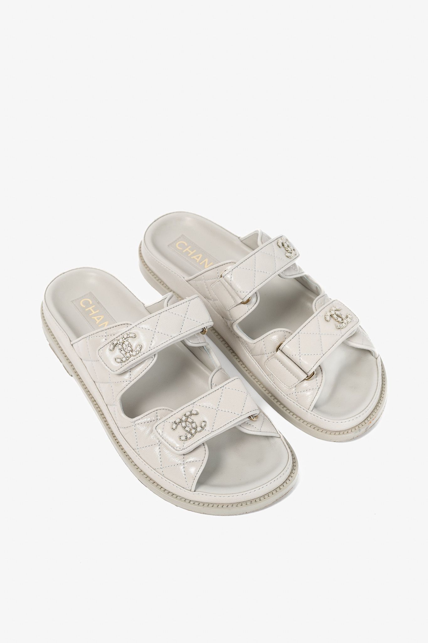 Chanel Chanel Lambskin Quilted CC Chain Velcro Dad Sandals Size US 7 / IT 37 - 1 Thumbnail