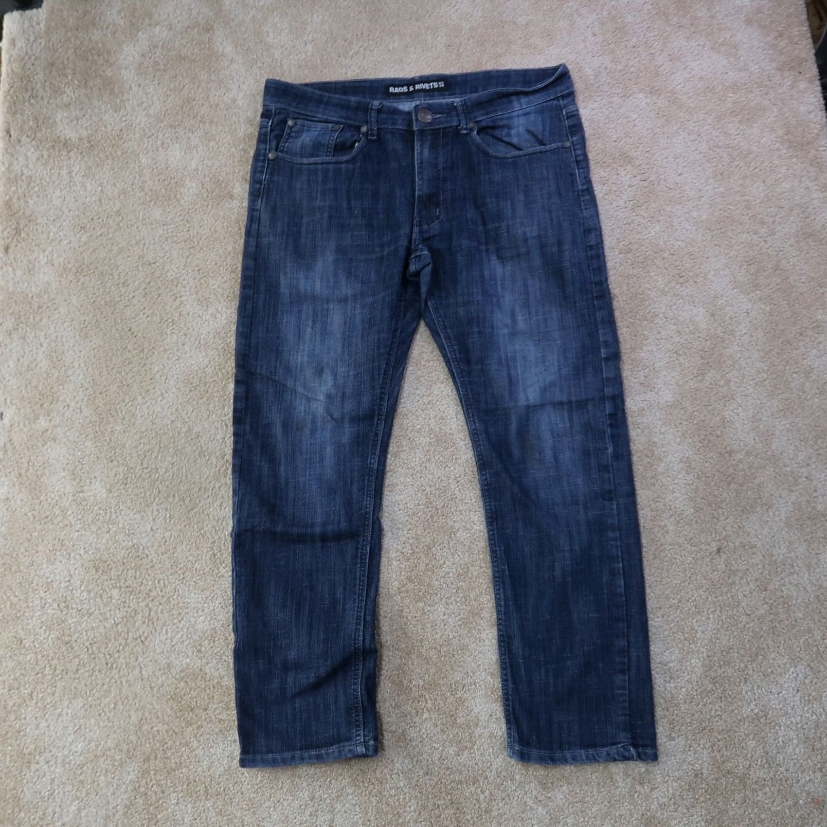 Vintage Rags and Rivets Jeans Slim Straight Leg Men's 34x28 Blue Denim Stretch Pockets 5-Pocket 90s College Preppy Vintage No Size US 34 / EU 50 - 2 Thumbnail