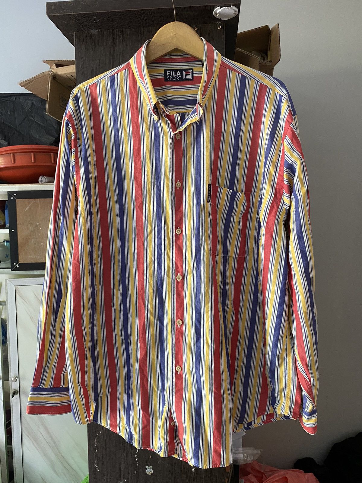 image of Fila Striped Button Shirts 90S, Men's (Size XL)