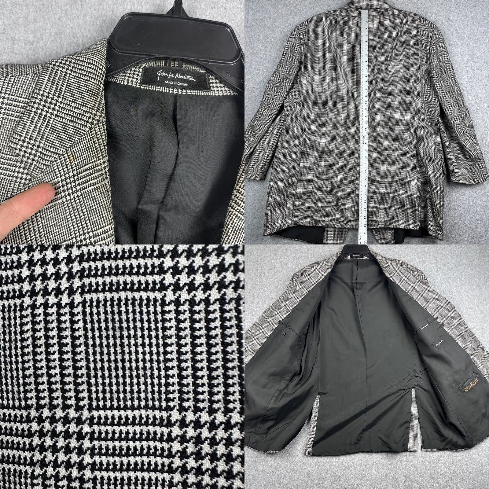 Nordstrom VINTAGE John W. Nordstrom Loro Piana Blazer Mens 48R Gray Plaid Cashmere 3 Button Coat Size 48R - 8 Thumbnail