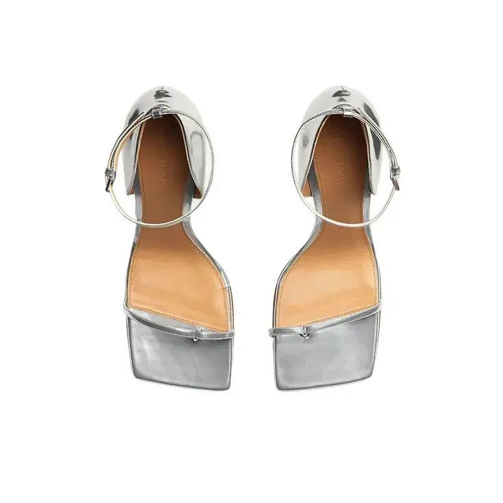Bottega Veneta o1bcso1str0225 Stretch Closeback One-Strap Sandals in Silver Size US 12 / IT 42 - 2 Thumbnail