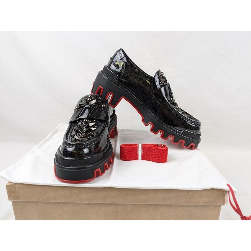 Christian Louboutin o1rshd1 The Amazing Loubi Flat Shoes Black/BK Gun/Lin Cosmos Size US 8 / EU 41 - 16 Thumbnail
