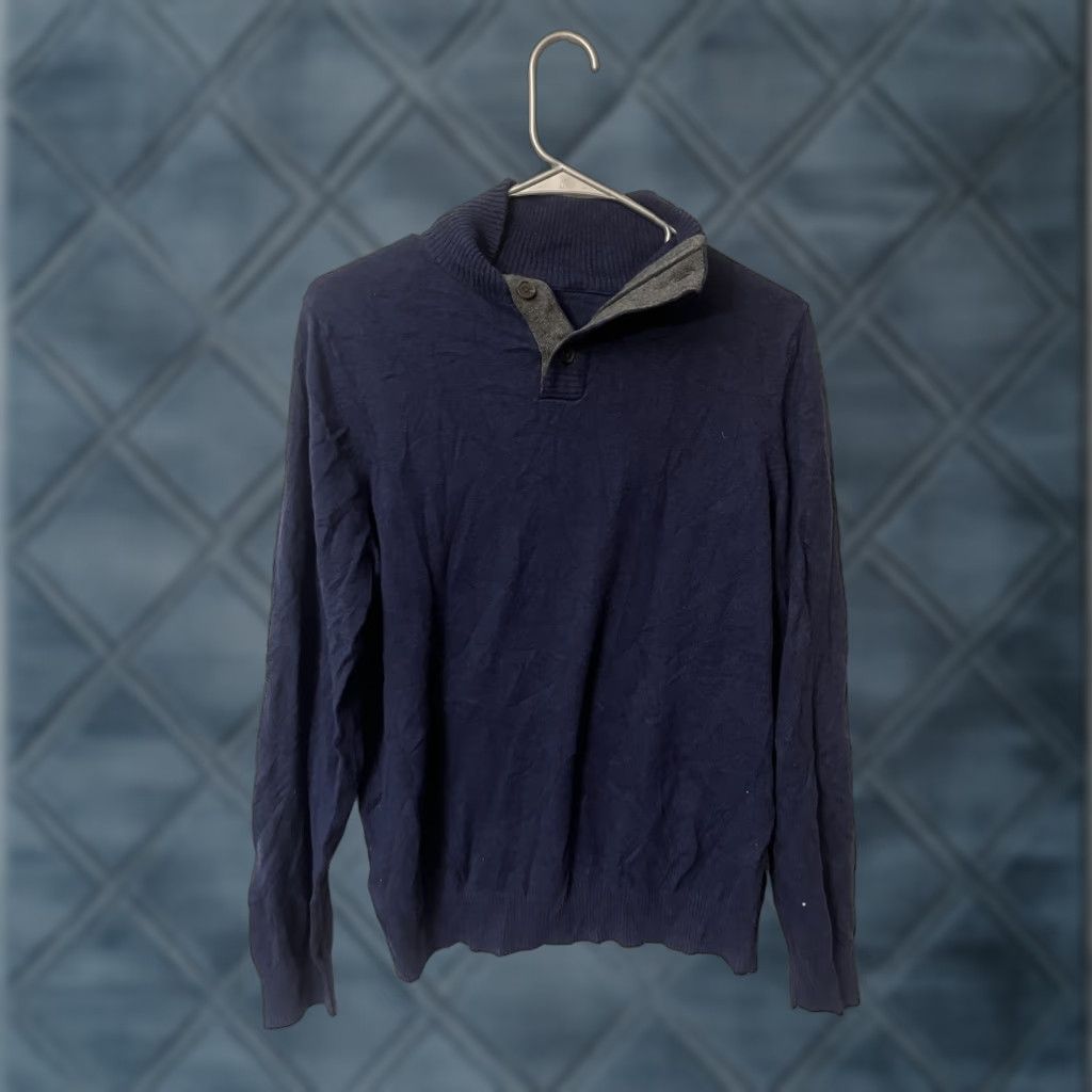Croft & Barrow Croft Barrow Men's Button Up Knitted Pullover Sweater Cotton Rayon Striped Mock Neck Long Sleeve Size M Blue Size US M / EU 48-50 / 2 - 1 Thumbnail