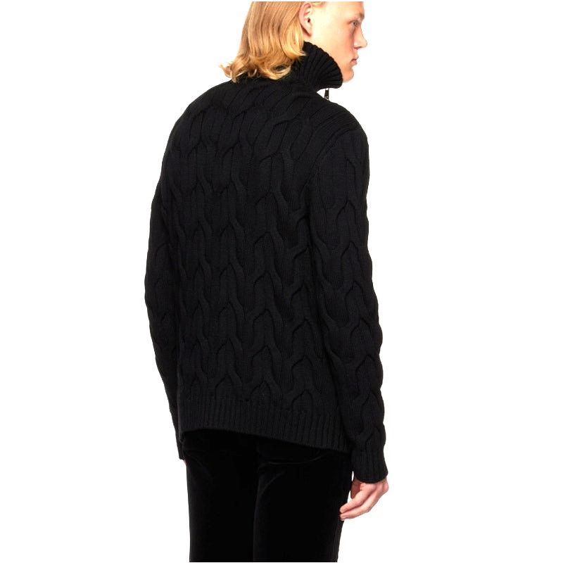 Balmain BALMAIN Men's Black Half Zip Cable Knit Pullover Sweater L Size US L / EU 52-54 / 3 - 2 Thumbnail