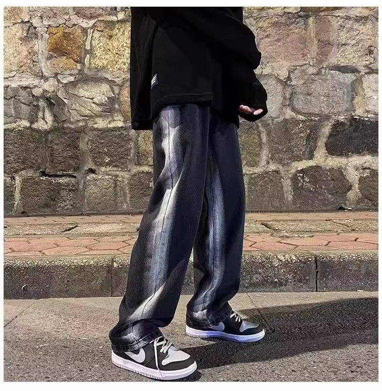 image of Casual Contrasting Straight Leg Jeans in Black, Men's (Size 32)