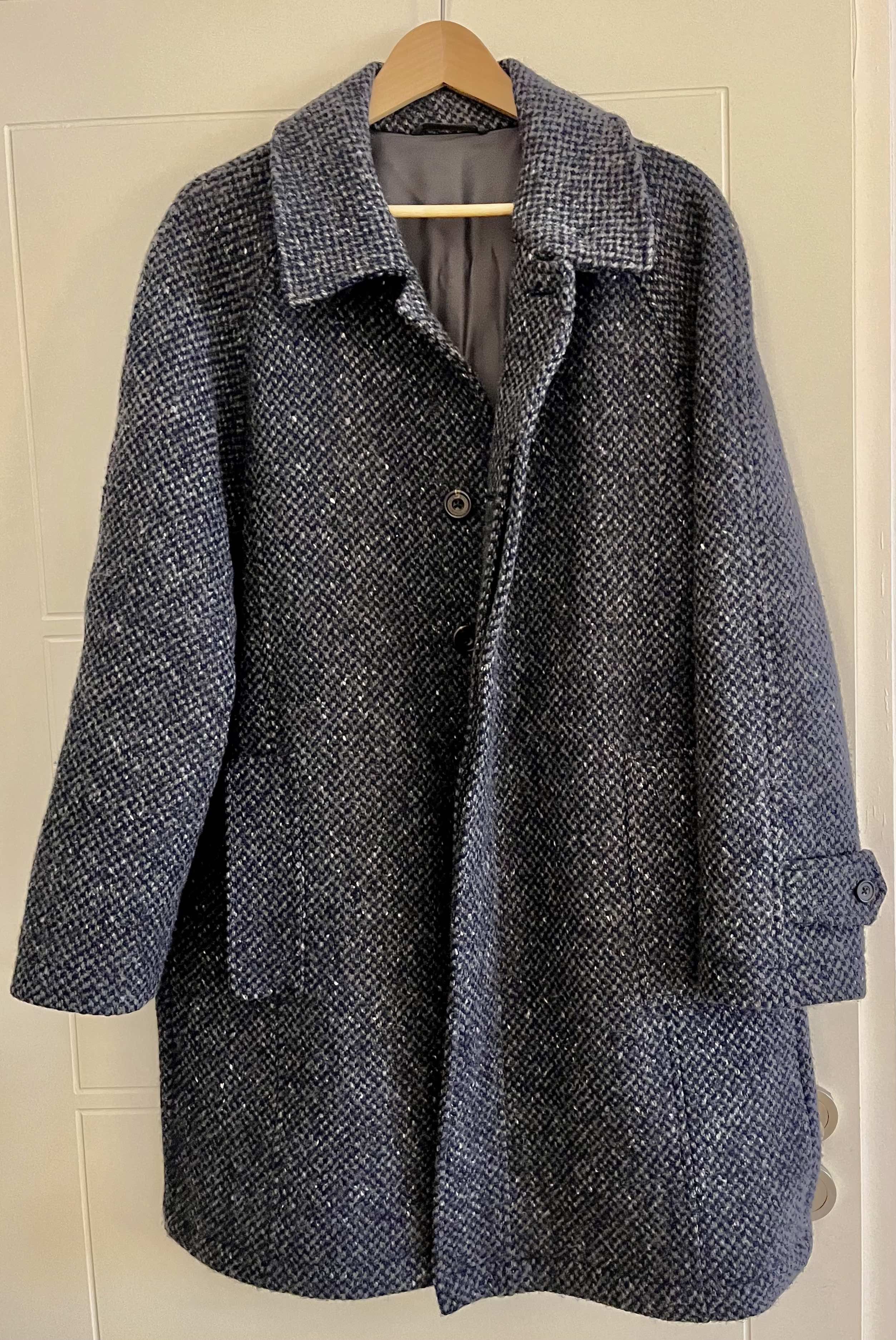 S.E.H. Kelly Balmacaan coat in Donegal tweed in blue-grey | Grailed