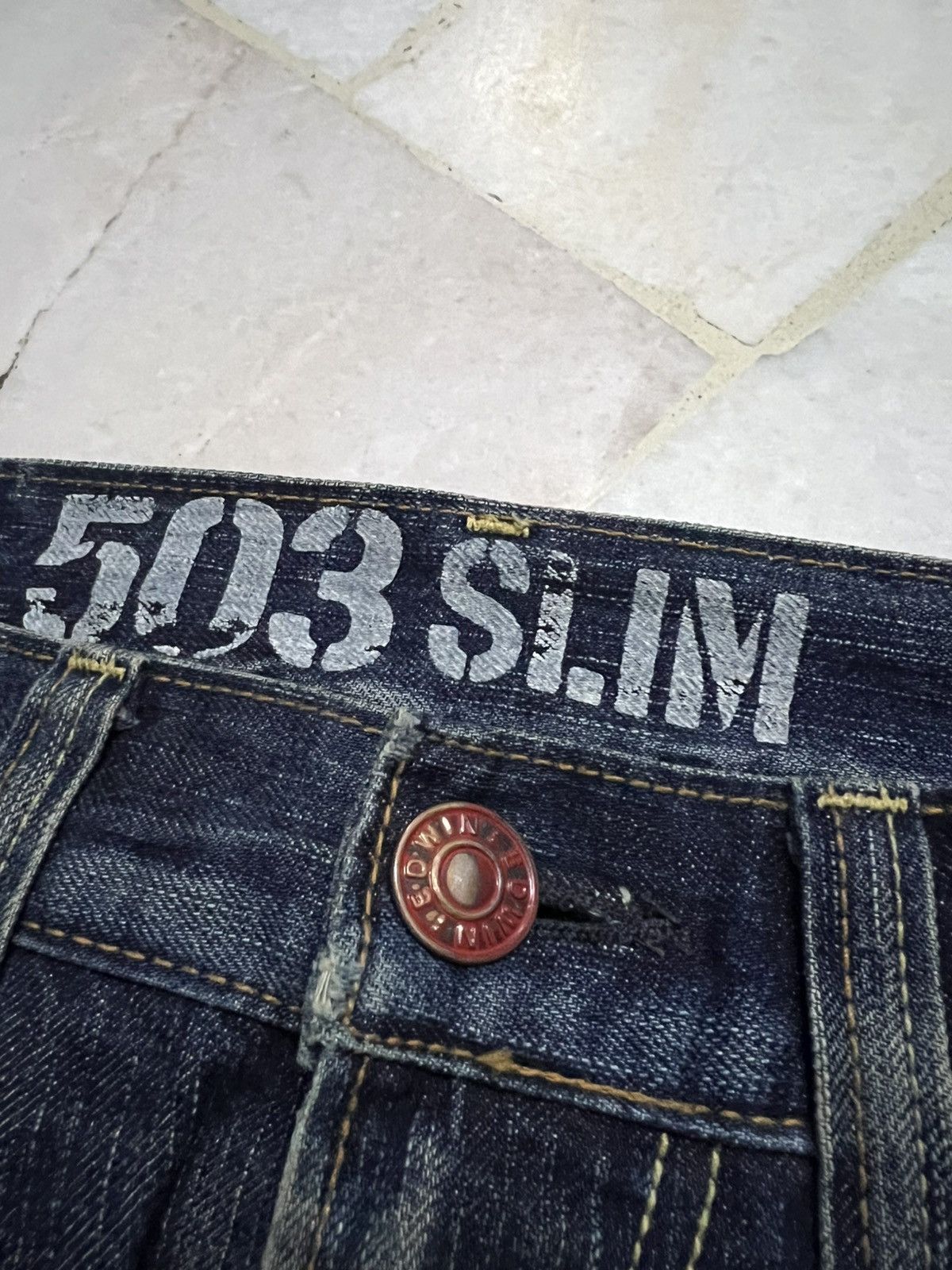 Edwin × Japanese Brand × Jean Edwin 503 Blue Trip Distress Jean Size US 31 - 10 Thumbnail