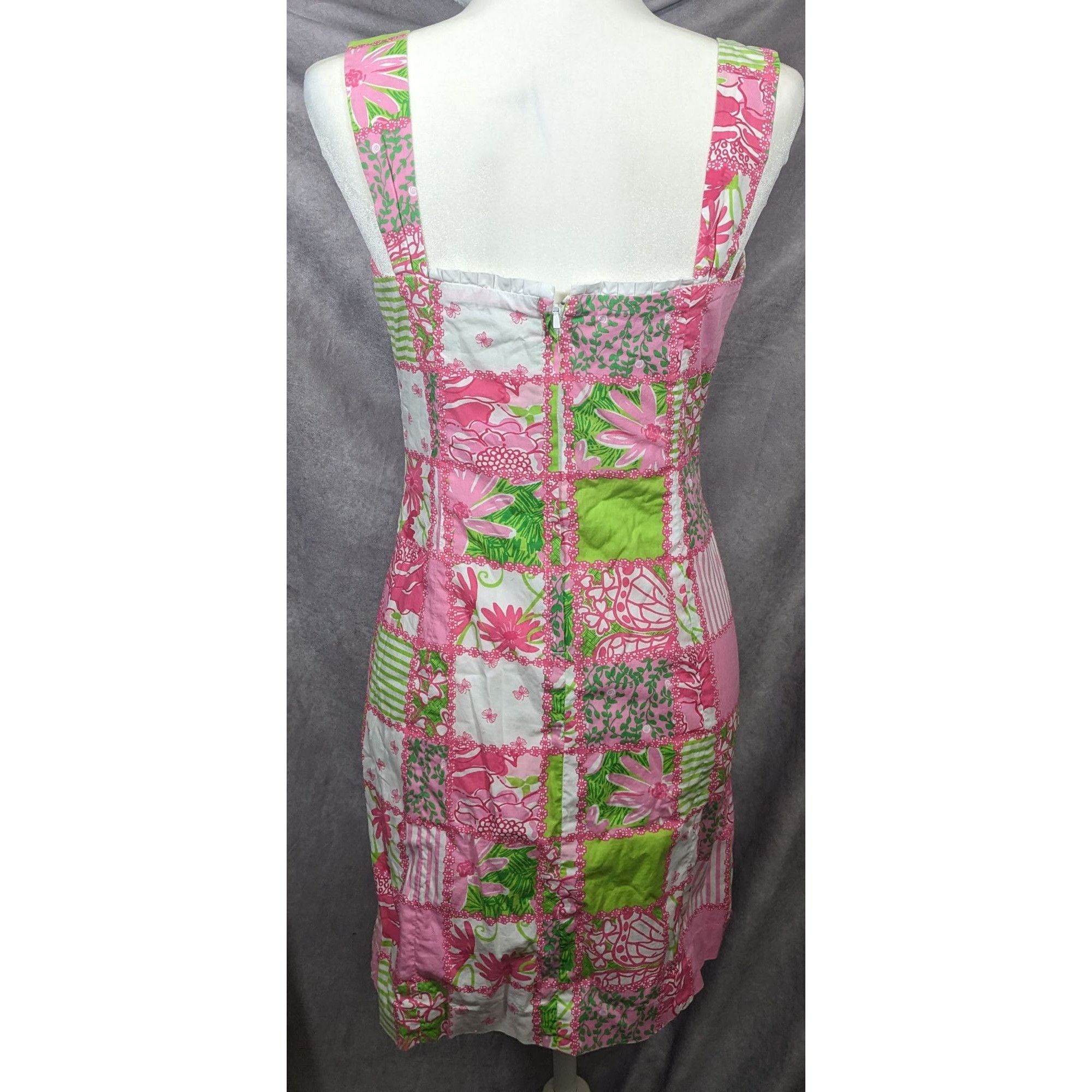Lilly Pulitzer Lily Pulitzer Pink And Green Floral Checker Summer Dress Size M / US 6-8 / IT 42-44 - 6 Thumbnail