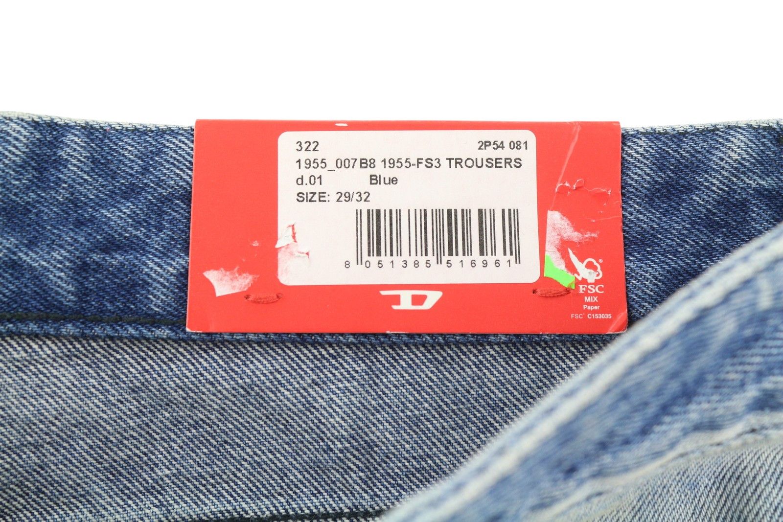 Diesel 1955-FS3 007B8 W29/L32 Blue Washed Pattern 85416 Size US 29 - 7 Thumbnail