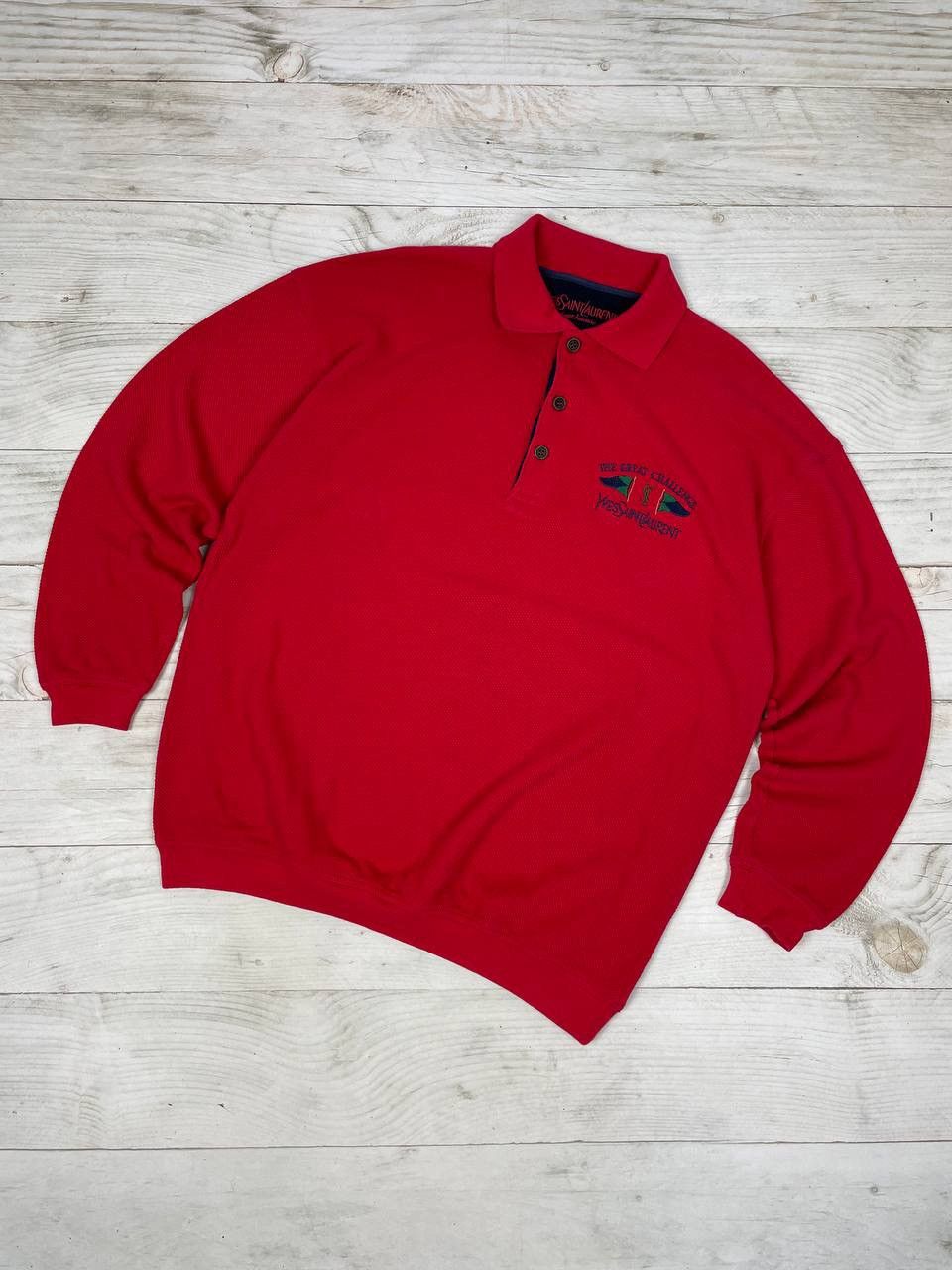 image of Vintage YVES Saint Laurent Polo Sweatshirt Red Mini Logo, Men's (Size 2XL)