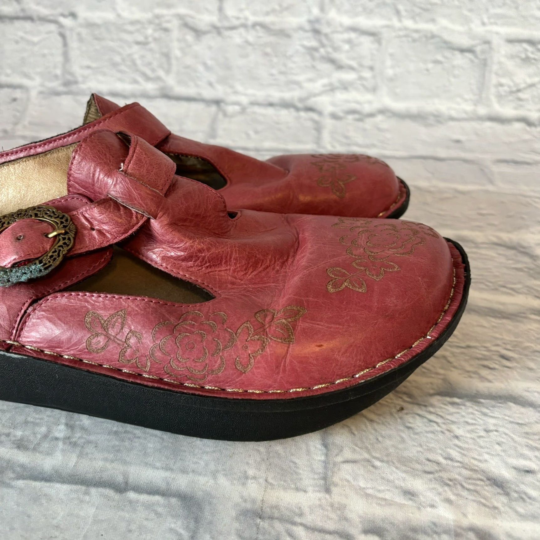 Vintage Alegria Pink Slide Sandals Women’s Size 40 ALG-535 Floral Buckle Leather Clog Size US 10 / IT 40 - 3 Thumbnail