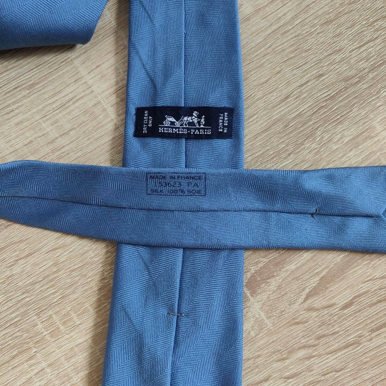 Hermes Hermes Paris Silk Tie 153623 PA Geometry Blue Size ONE SIZE - 4 Thumbnail