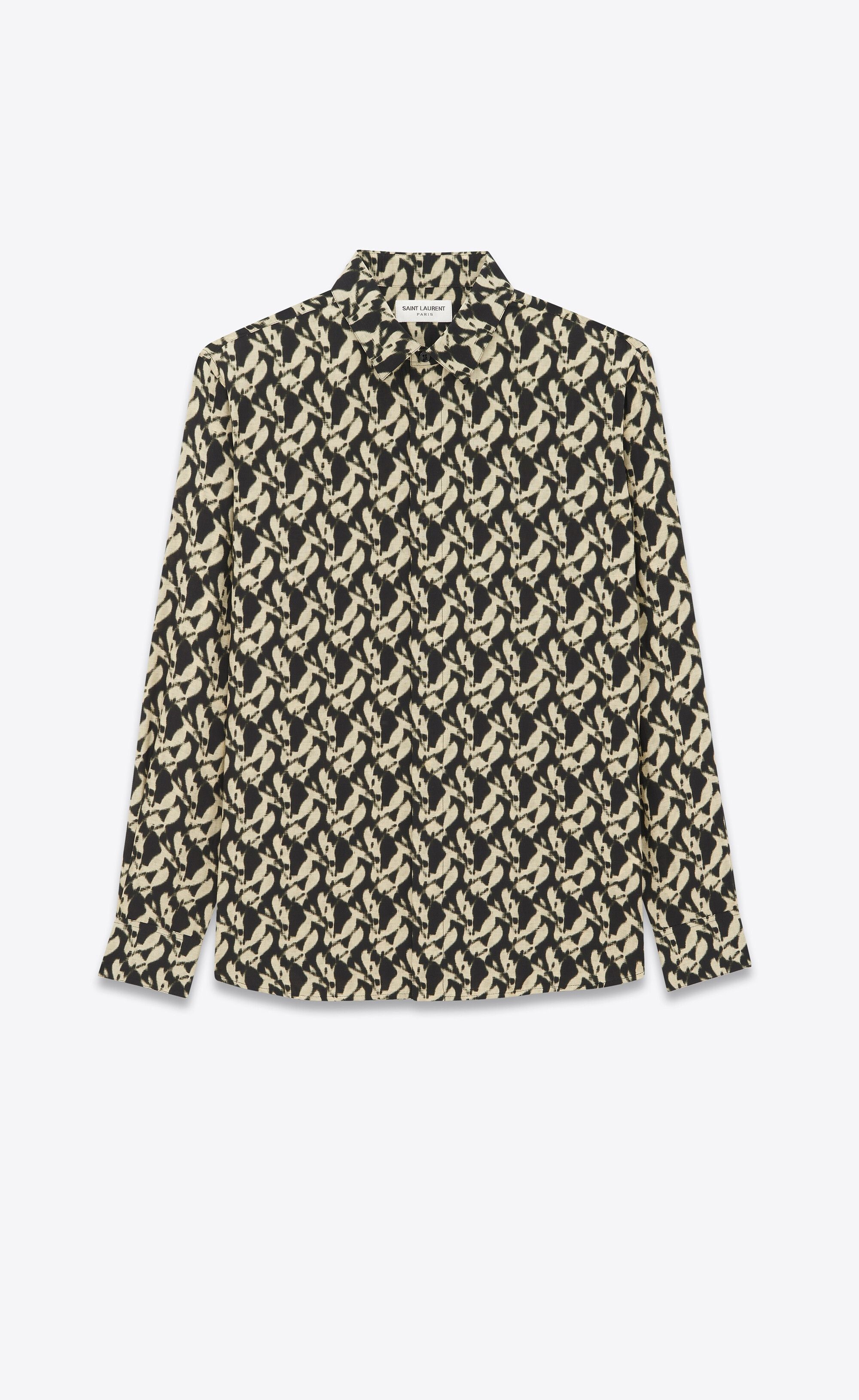 Saint Laurent Paris o1bcso1str0125 Shirt In Viscose And Silk in Black/Sand Size US XL / EU 56 / 4 - 1 Thumbnail