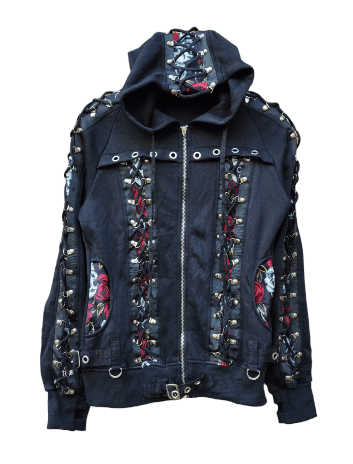 image of Skulls x Unbrnd Bondage Rose & Skull Zip Hoodie in Black, Women's (Size XS)